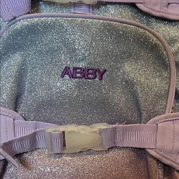 “Abby” Pottery Barn Kids Glittery Purple Backpack - Picture 2 of 6